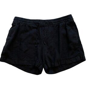 Old Navy Black Linen Blend Drawstring Elastic Waist Shorts, Pockets, L